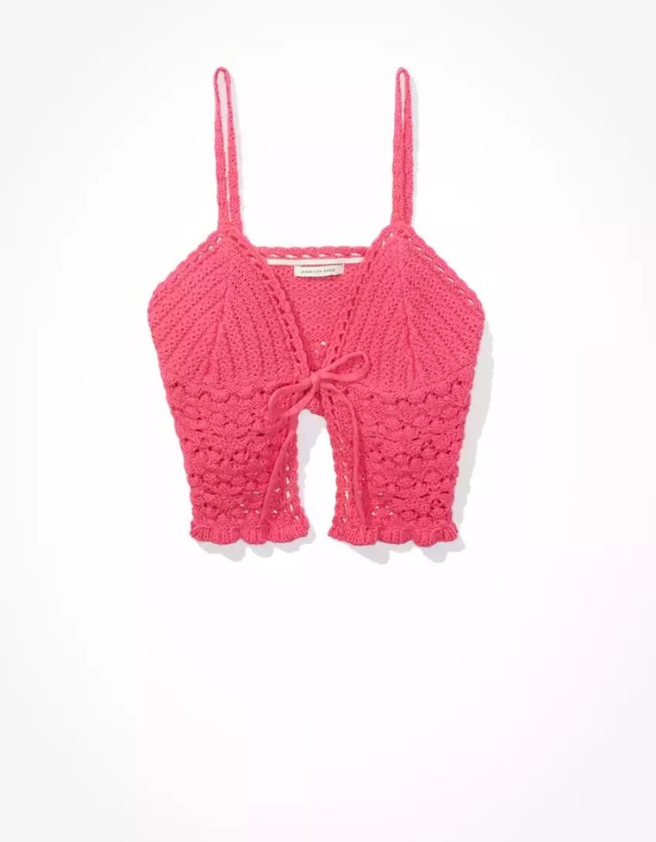 Cardigan American Eagle AE Crochet Tie-Front Cami Rose Femme | WVP-93033159